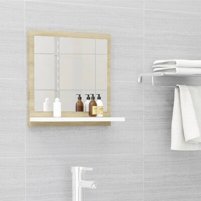 vidaXL Bathroom Mirror White and Sonoma Oak 40x10.5x37 cm Engineered Wood