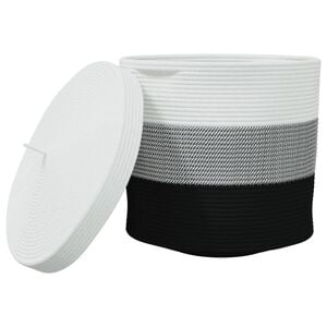 vidaXL Storage Basket with Lid White and Black &Oslash;40x35 cm Cotton