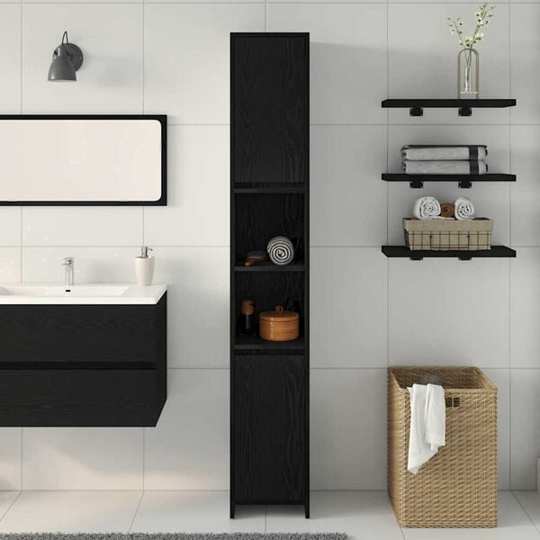 vidaXL Bathroom Cabinet Black Oak 30 x 30 x 183.5 cm Engineered Wood