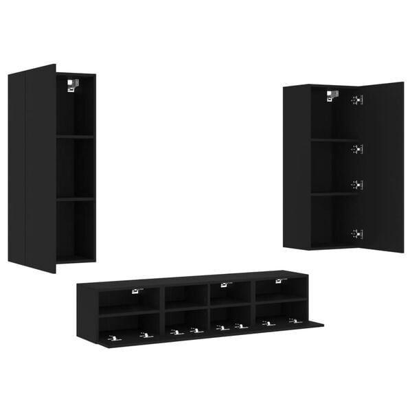 vidaXL 5 Piece TV Wall Units Black Engineered Wood