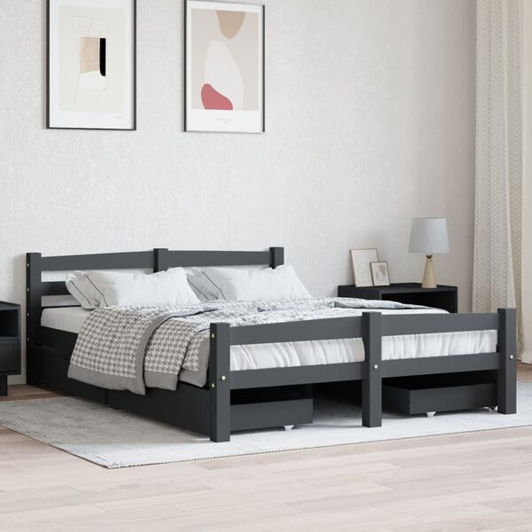 vidaXL Bed Frame without Mattress Dark Grey Solid Pinewood 140x200 cm (322092+2x321990)