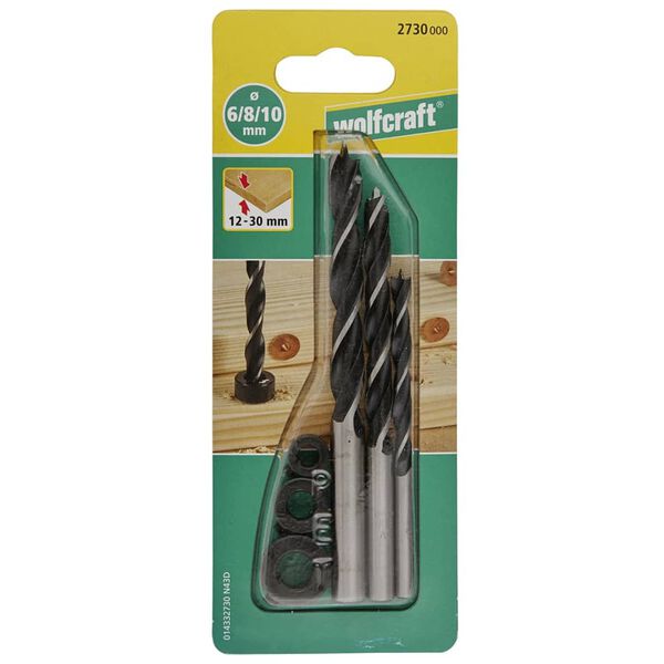 wolfcraft 3 Dowel Drills with Depth Stops 6, 8, 10 mm 2730000