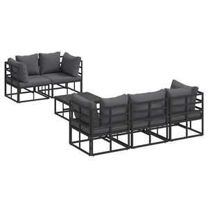 vidaXL Garden Sofa Set with Cushion 6 pcs Black Steel