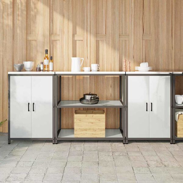 vidaXL Kitchen Storage Set with Shelf with Storage 3 pcs Silver Steel