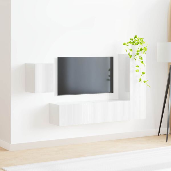 vidaXL TV Cabinet Set 4 pcs High Gloss White Engineered Wood