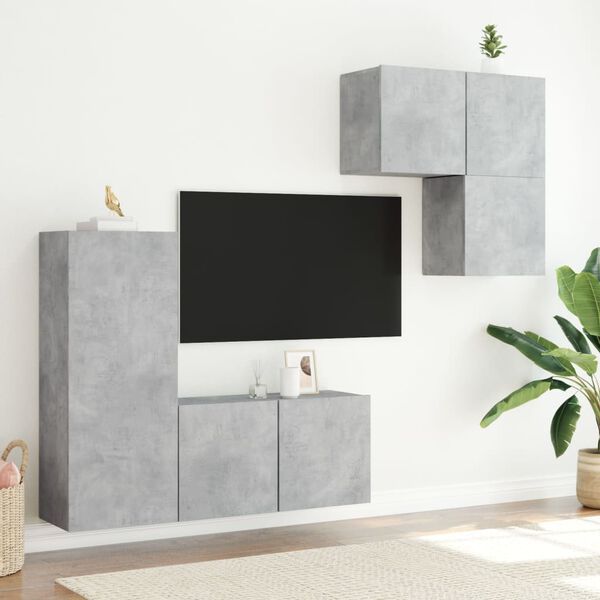 vidaXL 4 Piece TV Wall Units Concrete Grey Engineered Wood