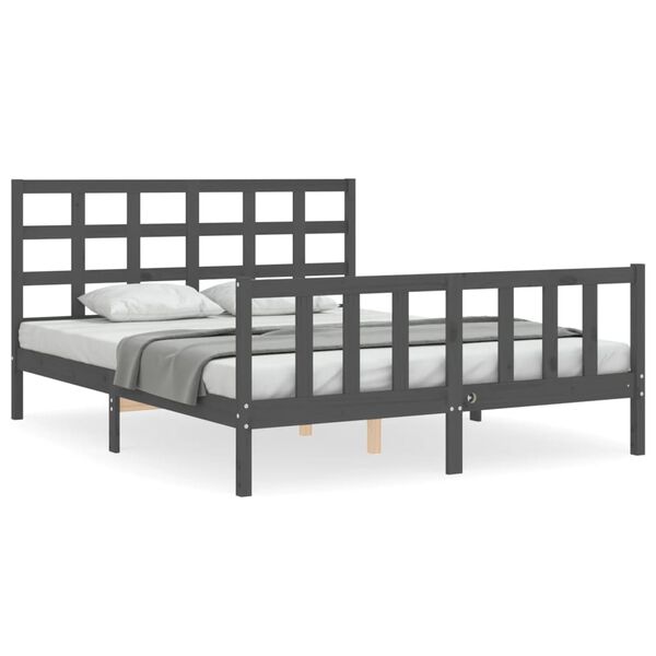 vidaXL Bed Frame without Mattress Grey King Size Solid Wood Pine