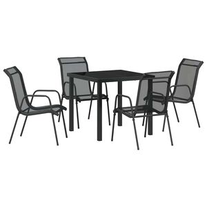 vidaXL Garden Dining Set 5 pcs Black Powder-Coated Steel