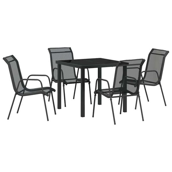 vidaXL Garden Dining Set 5 pcs Black Powder-Coated Steel