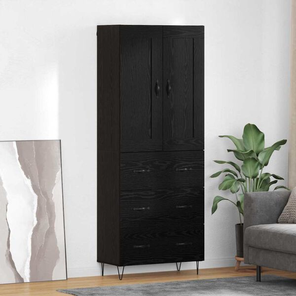 vidaXL Highboard Black Oak 69.5 x 34 x 180 cm Engineered Wood