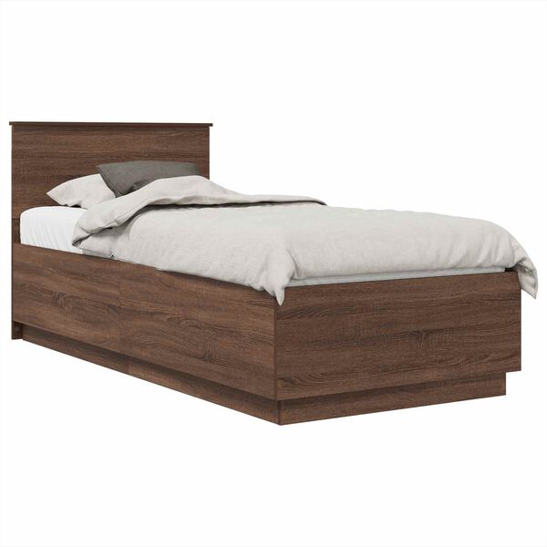 vidaXL Bed Frame with Headboard Brown Oak 100 x 200 cm Engineered Wood