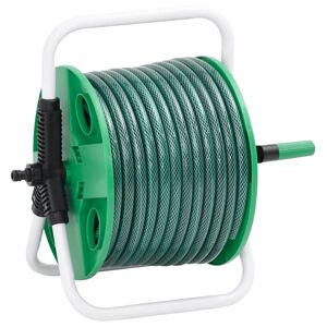 vidaXL Free Standing Green Hose Reel with 20 m Hose PVC