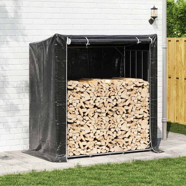 vidaxL Firewood Rack with Rain Cover 200x100x200 cm Galvanised Steel
