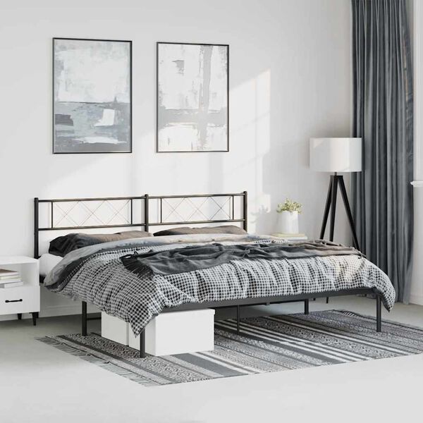 vidaXL Metal Bed Frame without Mattress with Headboard Black 193x203cm