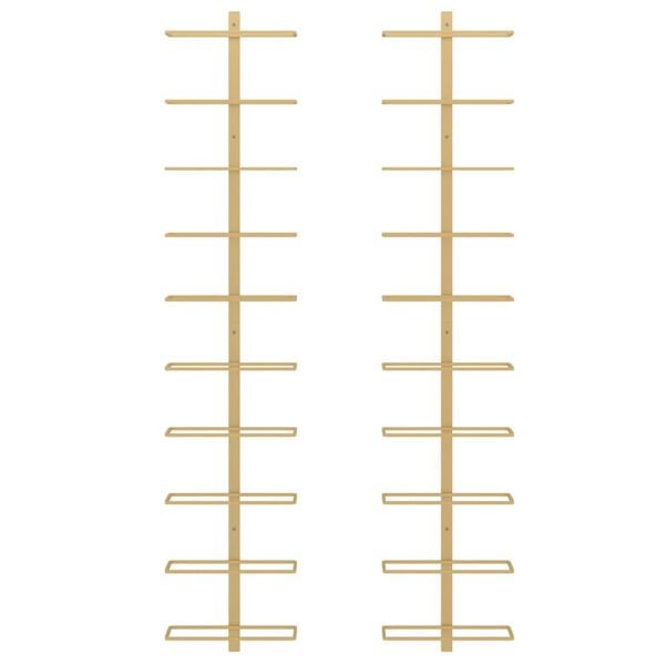 vidaXL Wall-mounted Wine Rack for 10 Bottles 2 pcs Gold Metal
