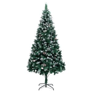 vidaXL Artificial Christmas Tree with Pine Cones and White Snow 210 cm