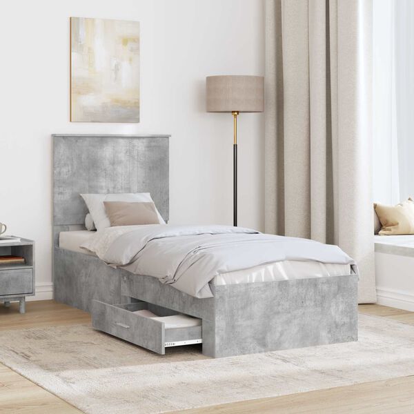 vidaXL Bed Frame Concrete Grey and Silver 70 x 190 cm Engineered Wood