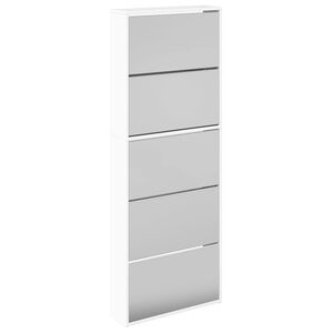 vidaXL Shoe Cabinet with Mirror 5-Layer High Gloss White 63x17x169.5 cm