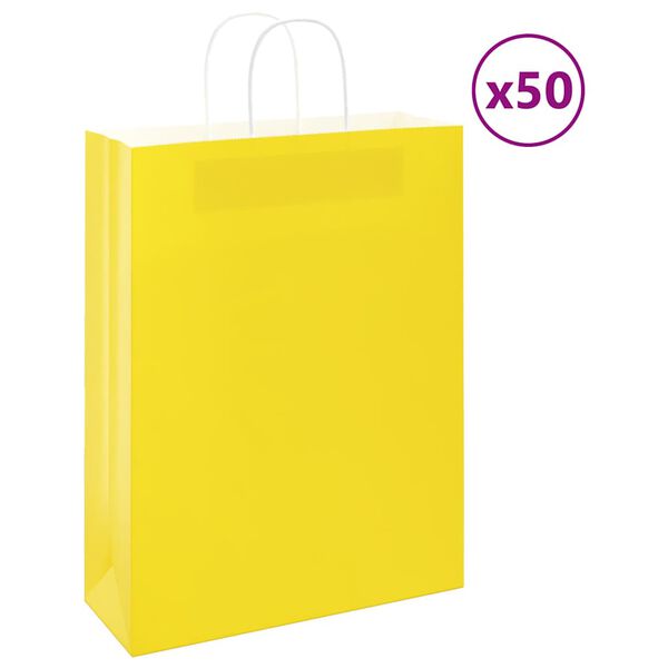 vidaXL Paper Bags 50 pcs with Handles Yellow 32x12x42 cm