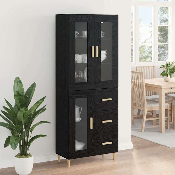 vidaXL Highboard Black Oak 69.5 x 34 x 180 cm Engineered Wood