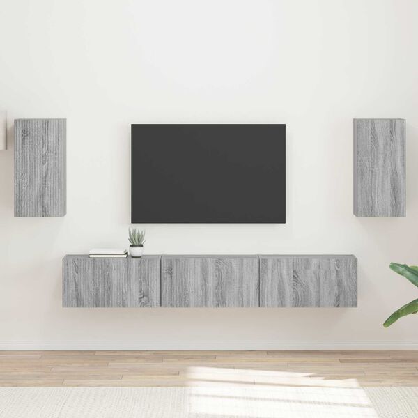 vidaXL TV Cabinet Set Wall-mounted 5 pcs Grey Sonoma Engineered Wood
