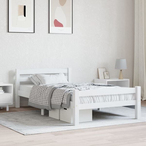 vidaXL Bed Frame without Mattress White Solid Pinewood 100x200 cm