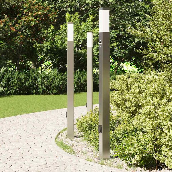 vidaXL Bollard Lights with Sensor&Outlet 3 pcs 110 cm Stainless Steel IP44
