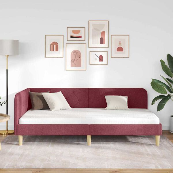 vidaXL Corner Bed Frame with Headboard Wine Red 90 x 200 cm Fabric