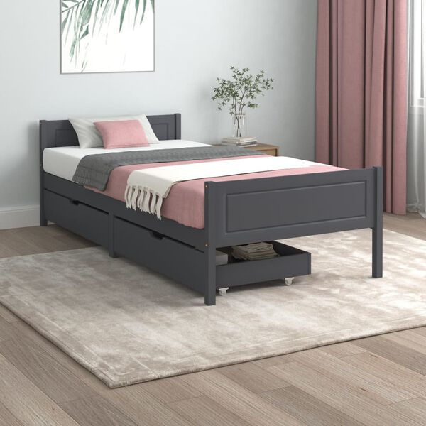 vidaXL Bed Frame without Mattress Dark Grey Solid Wood Pine 100x200 cm (322125+321990)