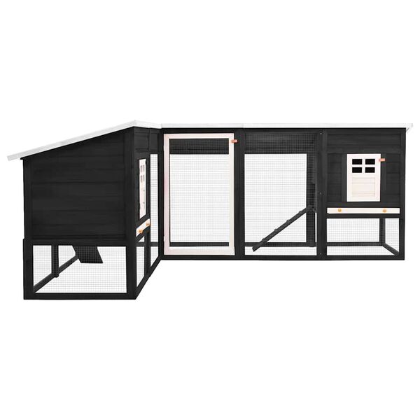 vidaXL Outdoor Rabbit Hutch with Run Grey and White Solid Fir Wood