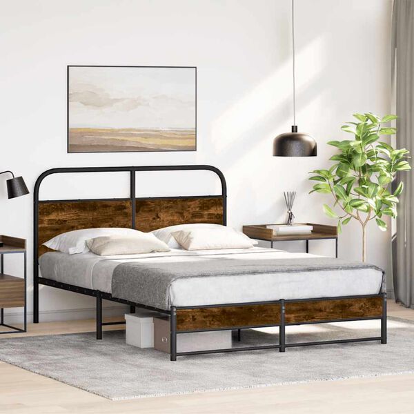 vidaXL Bed Frame Without Mattress 140x190 cm Smoked Oak Engineered Wood