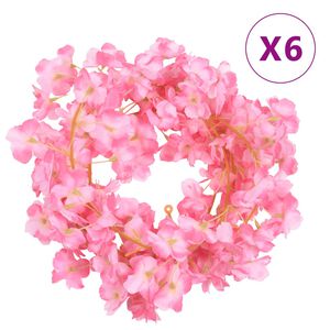 vidaXL Flower Garlands 6 pcs Dark Pink 180 cm