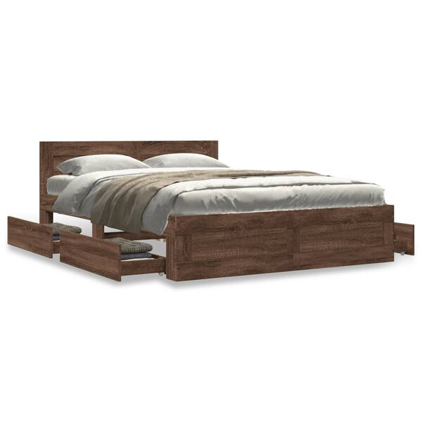 vidaXL Bed Frame with Headboard without Mattress Brown Oak 140x200 cm