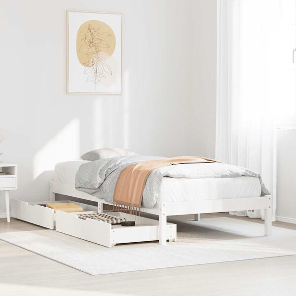 vidaXL Bed Frame without Mattress White 75x190 cm Small Single Solid Wood Pine