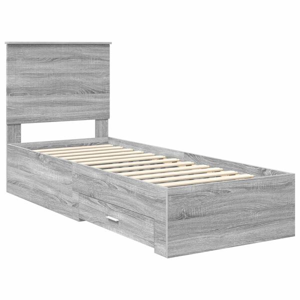 vidaXL Bed Frame Grey Sonoma and Silver 70 x 190 cm Engineered Wood