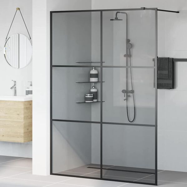 vidaXL Walk-in Shower Wall Black 140 x 195 cm Tempered Glass