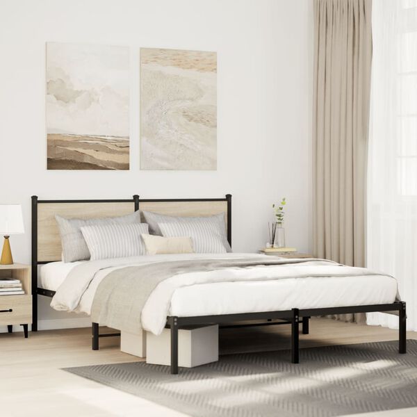 vidaXL Metal Bed Frame without Mattress Sonoma Oak 150x200 cm King Size