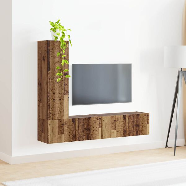 vidaXL TV Cabinet Set Wall-mounted 2 pcs Old Wood Engineered Wood