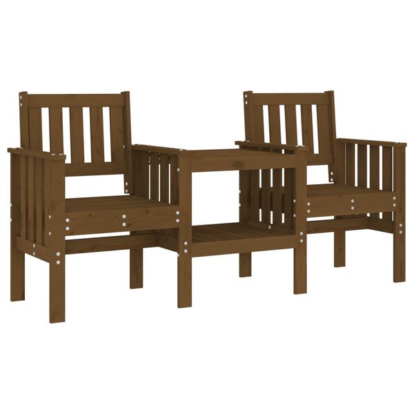 vidaXL Garden Bench with Table 2-Seater Honey Brown Solid Wood Pine