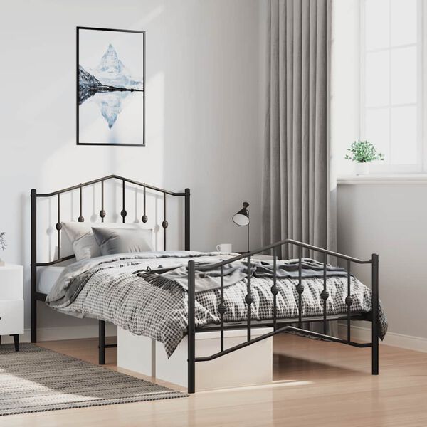vidaXL Metal Bed Frame without Mattress with Footboard Black 100x200cm