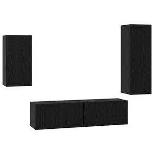 vidaXL TV Cabinet Set Wall-mounted 4 pcs Black Oak Engineered Wood