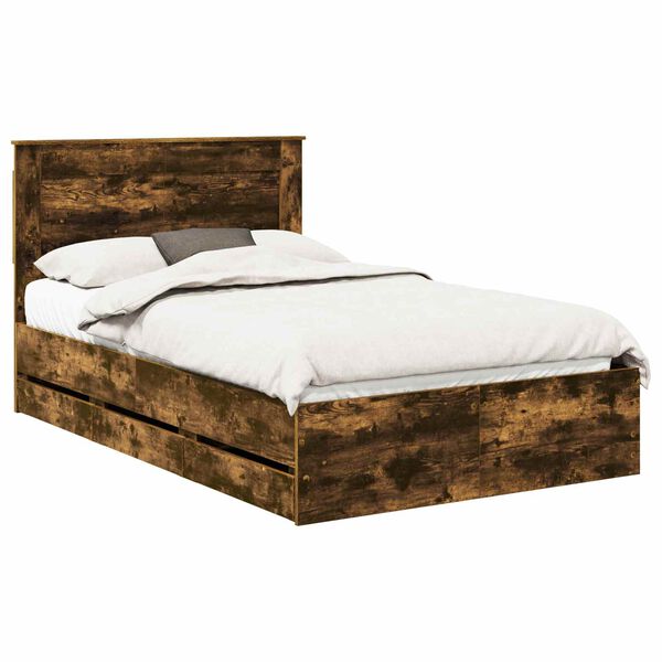 vidaXL Bed Frame with Drawer Smoked Oak 120 x 200 cm Engineer Wood