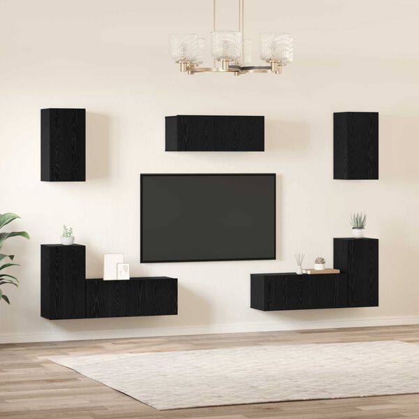 vidaXL TV Cabinet Set Wall-mounted 7 pcs Black Oak Engineered Wood