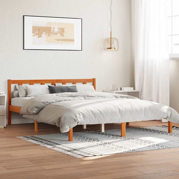 vidaXL Bed Frame without Mattress Wax Brown 150x200 cm King Size Solid Wood Pine