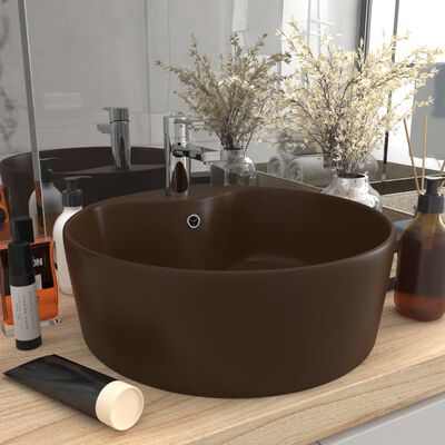 vidaXL Luxury Wash Basin with Overflow Matt Dark Brown 36x13 cm Ceramic