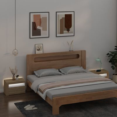 vidaXL Bedside Cabinets 2 pcs with LEDs Sonoma Oak 60x35x40 cm