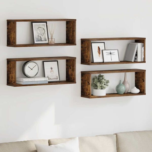 vidaXL Wall Cube Shelves 4 pcs Smoked Oak 60x15x23 cm Engineered Wood