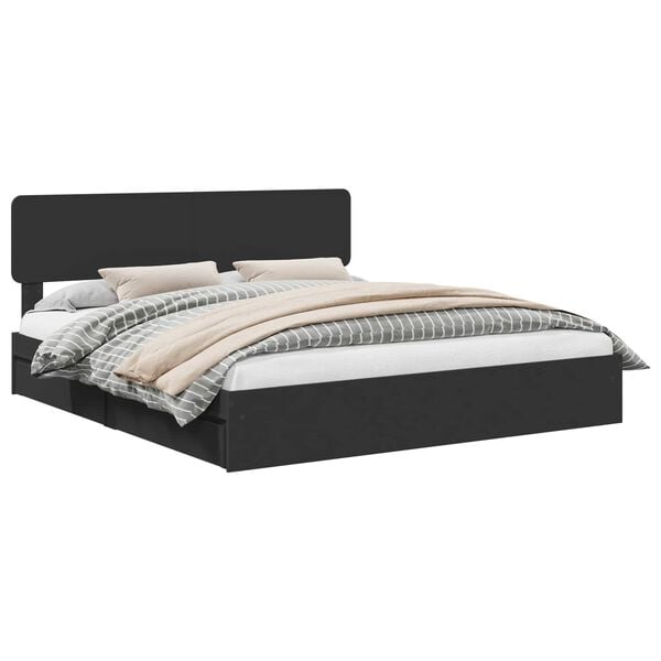 vidaXL Storage Bed with Headboard Black 200 x 200 cm Engineered Wood
