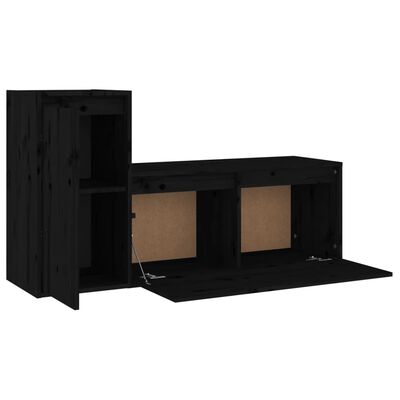 vidaXL TV Cabinets 2 pcs Black Solid Wood Pine