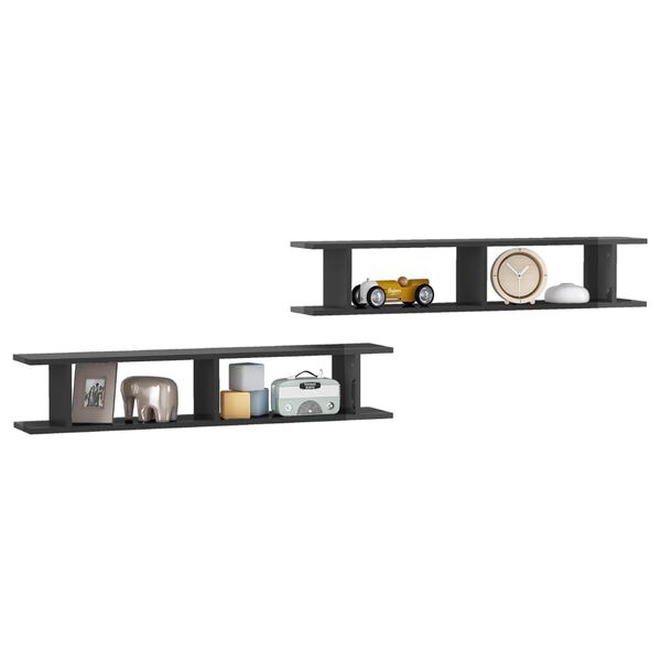 vidaXL Wall Shelf 2pcs High Gloss Grey 105x18x20cm Engineered Wood